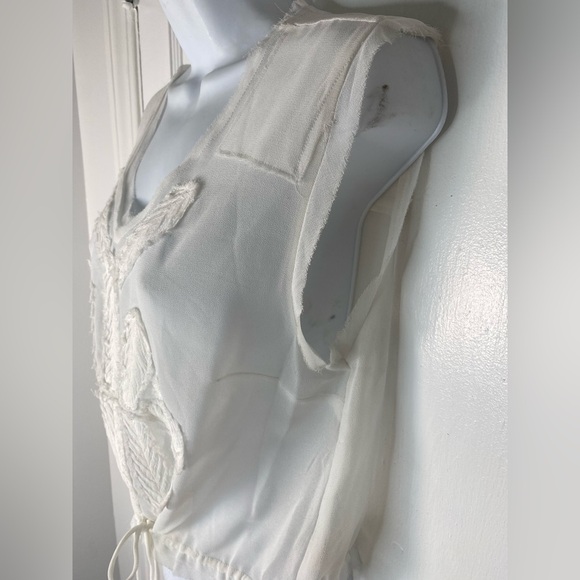 FREE PEOPLE Elegant Sheer White Embroidered Top w Draw Sting - Picture 5 of 6
